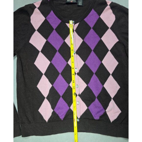 Vintage 80s Polo Jeans Co Ralph Lauren XL Argyle Cardigan Brown Pink Purple - Picture 7 of 13